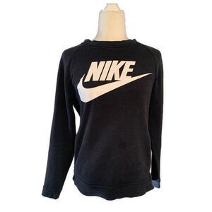 Nike Womens Black White Crew Neck Sweatshirt Long Sleeve Sweater Xs